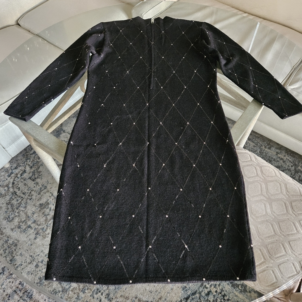 *St. John* Black Knitting Dress with Silver Accents - Picture 14 of 14